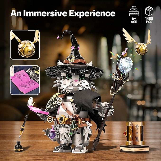 Cat Animal Building Set for Kids Collectible Magic Cat Model Toys Compatible with Lego Animal for Adults Creative Home Decor and Office Art Gifts Toys for Boys and Girls Aged 8+