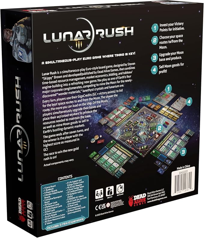 Dead Alive Games: Lunar Rush - Standard Edition - Euro-Style Board Game Moon &amp Space Resource Management Worker Placement Ages 14+ 1-4 Players
