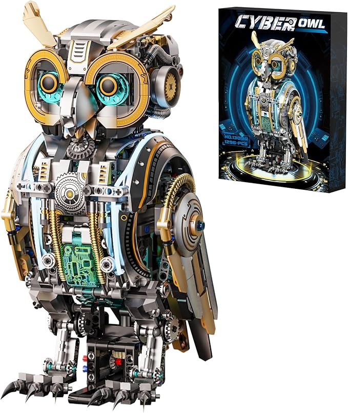 Mechanical Owl Building Blocks Engineering Construction Set for Kids and Adults Detailed Mechanical Model with Gears and Lights for Collectors