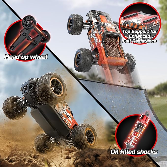 DEERC H16R Brushless Fast RC Cars1:16 52KM/H High Speed Remote Control Car4X4 All Terrains RC Monster TruckWaterproof Off-Road Hobby Electric Vehicle Car Gift for Adults Boys2 Li-ion Batteries