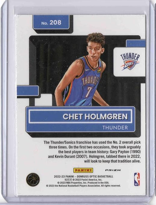 2022-23 Donruss Optic Holo #208 Chet Holmgren RR - Rookie Year - Oklahoma City Thunder