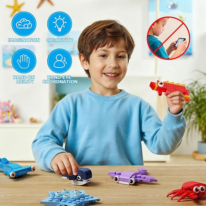32 Pack Marine Animals Building Blocks - 846PCS Kids Party Favors Educational Toy Goodie Bag Stuffers Classroom Prizes Valentines Easter Birthday Gifts for Boys Girls 6-12