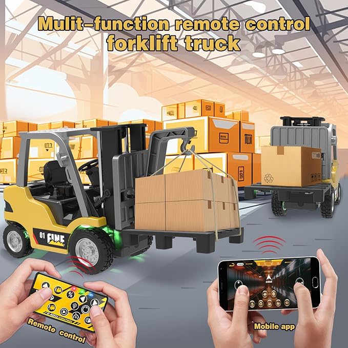 1/64 RC Forklift ToyToys for 6 7 8 9 Year Old Kids Boys2 in 1 Transformable Lift Fork &amp Hook with Lights &amp SoundsRemote Control Car with TrailerRC Construction Toys Kids Gifts