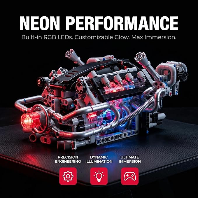 V8 Engine Model Kit Build Your Own RC Car Kit with Realistic Pistons &amp Dynamic FX 770+ Building Blocks for Adults STEM Toy Building Sets with App &amp Remote Control
