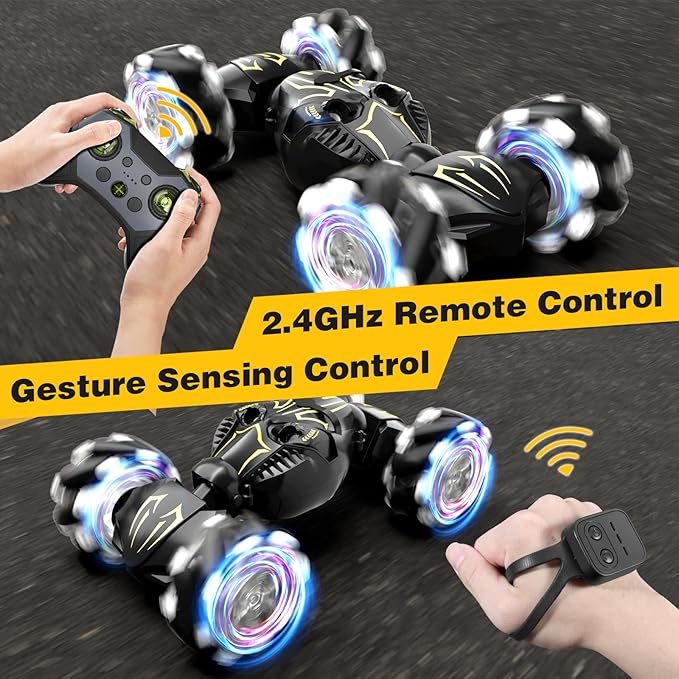 Remote Control Car for Boys 8-12 4WD Gesture Sensing RC Stunt Car 2.4Ghz with Lights Music Sprayer RC Cars for Boys Age 4-7 8-12 Hand-Controlled Cars Toys Birthday Gifts for Kids Girls Black