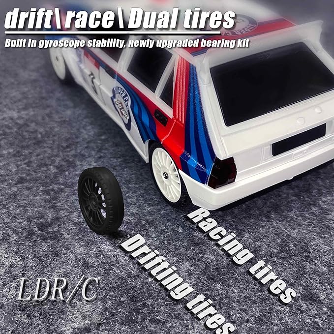 LDRC 2802PRO 1/28 Mini RC Drift Car GTR 2.4GHz 4WD RTR with Gyro and 4PCS Drift Tires Racing Radio Control Cars (White)