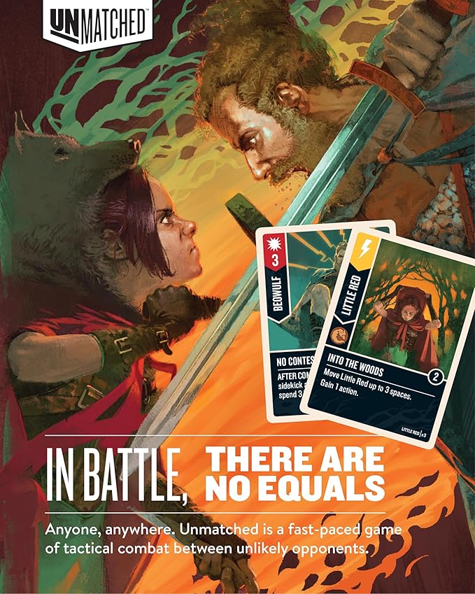 Restoration Games Unmatched Little Red Riding Hood vs Beowulf - Strategy Board Game for 2 Players - Heroes Expansion with Miniatures Unique Decks and Battlefield - 20 Min Playtime - Ages 9+