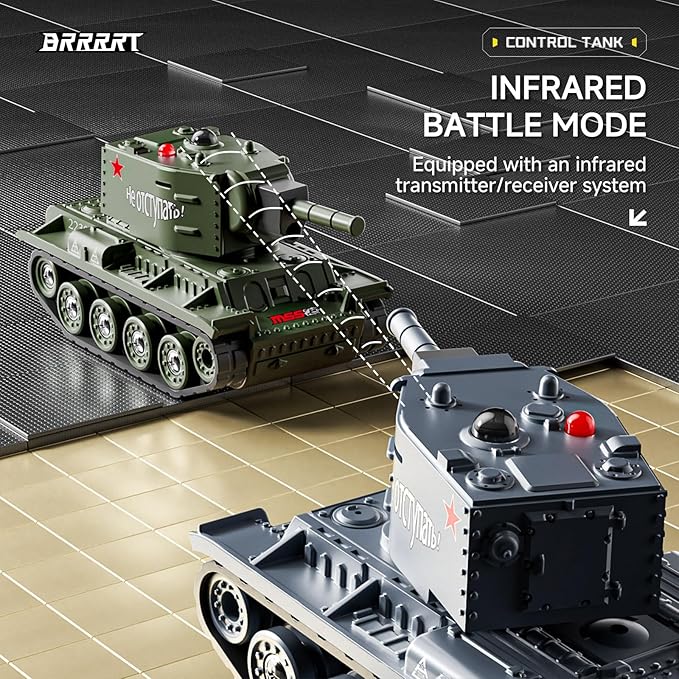 BRRRRT1/64 Remote Control Military Vehicles with Infrared ShootMini RC Tank with 330° Rotating Turret and Sound &amp Lighting RC Tank That Shoots Toy for Kids 8+ Gray