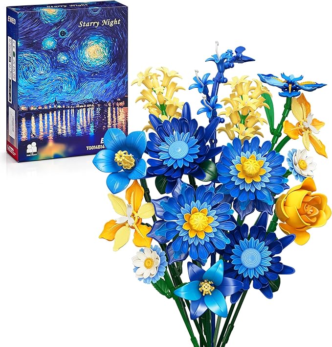 Starry Blooms Flowers Bouquet Building Set for Adults Artificial Flower Compatible with Lego Botanical Collection Valentine's Mother's Day for Women Girl Girlfriend Home Decor