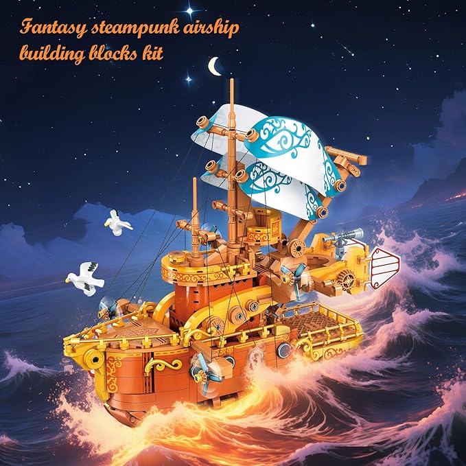 Pirate Ship Building Blocks Set for Adults (1864Piece) Fantasy Steampunk Spaceship Model for Home Office Collection Birthday Gifts for Building Blocks Lover