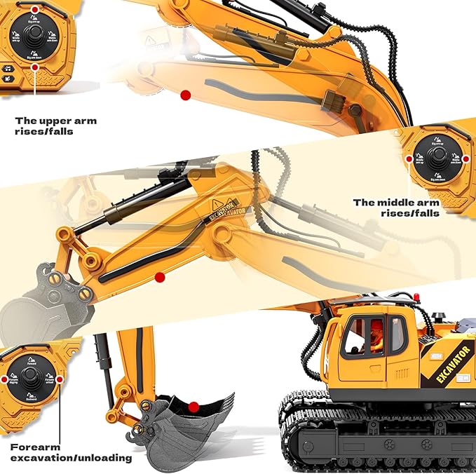 RC Excavator Toys for 3 4 5 6 7 8 Year Old Toddler Boys 15 Channel Remote Control Construction Toys W/Sandbox &amp 2.2 lb Sands Sandbox Toys W/Light &amp Sound Birthday Gift for Kids Boys Age 4-6