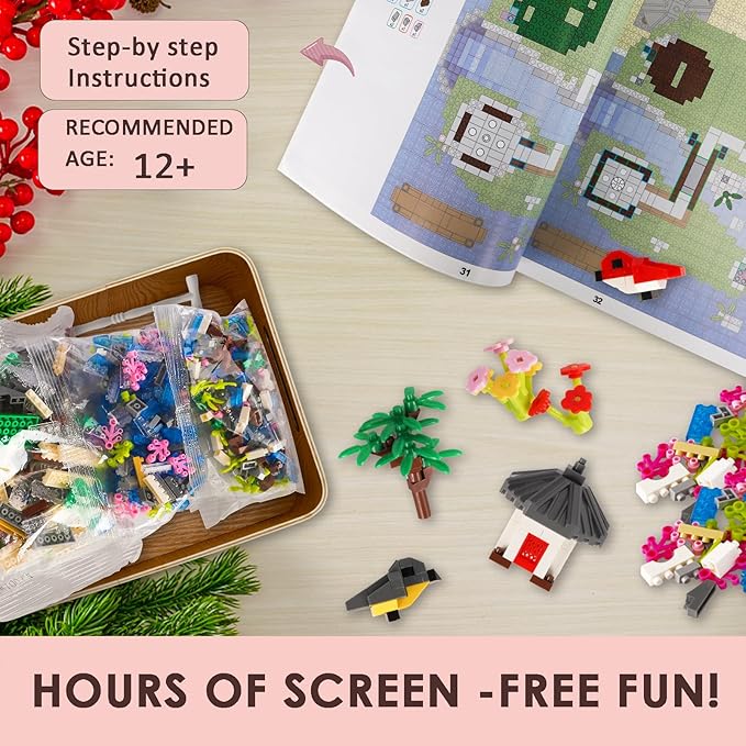 Kitoyz Cherry Blossom Bonsai Tree Building Set Chinese Architecture of Peach Blossom Micro Mini Building Blocks Set Japanese Sakura Tree House Building Kit for Kids Adults (3220 PCS)
