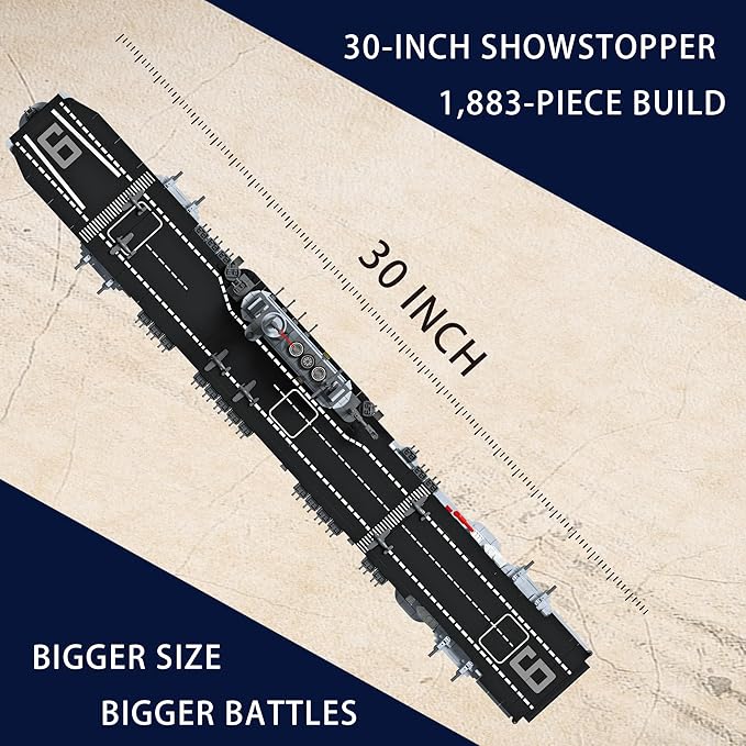USS Enterprise Aircraft Battleship Building Toys Set (1883Pcs) WW2 Navy Ship Model with Molded Airplanes and Display Stand 30 Long Military Building Block Toy for Teens and Adults