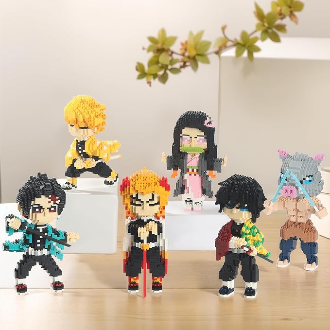 MACTANO Anime Demon Figure Micro Mini Building Set Slayer Giyuu Tomioka Building Block Toy for Adult