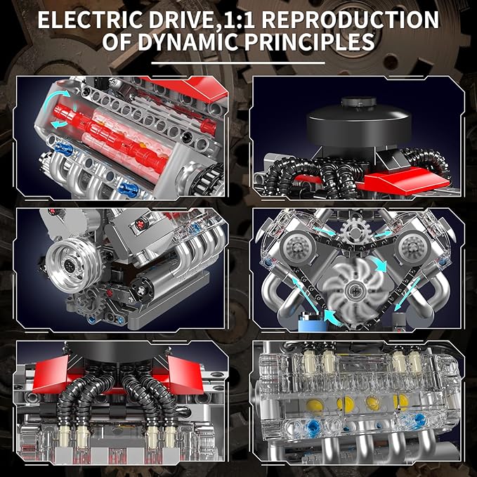 Mould King 10171 V8 Engine Building Blocks Sets V8 Engine Model kit That Run Build Your Own STEM Model Engine 8-Cylinder Car Engine Building Engineering Toys for Age 14+/Adults Collections(487+PCS)