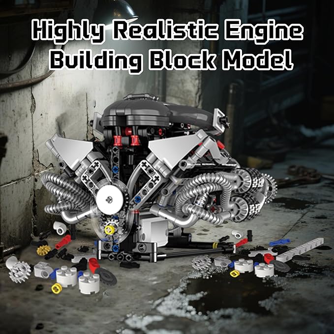 Mini V8 Engine Model Kit Building Sets That Runs Technic with Motor APP Control &amp Light Collectible Mechanic Engineering for Adults Boys 14+