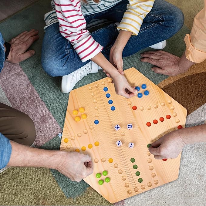 Marble Board GameSet:1 Board+30 Marbles+7 Dice+1 Storage Bag+1 Shoulder Bag6 ColorsFast Track Wahoo Board Game2 in 1 Board for 4-6 PlayersPortablePerfect for Family Party