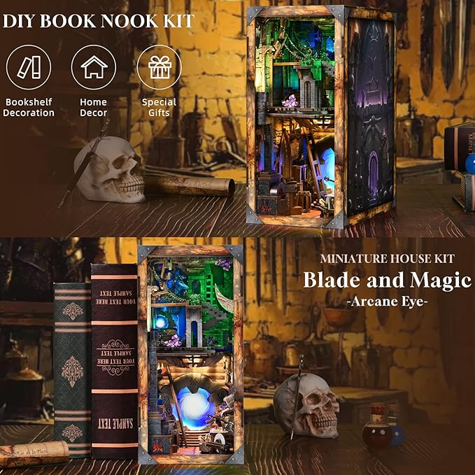 Book Nook Kit DIY Miniature House Dollhouse Kit for Adults and Teens Booknook Tiny House Bookshelf Decor (Blade and Magic)