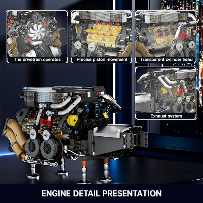 Mould King W16 Engine Kits That Runs Build Your Own Twin V8 Engine Visible Car Motor Blocks Set Physical Science Experiment Models for Teens Best STEM Toy Gifts for 14+ and Adult 10131 (952 Pcs)