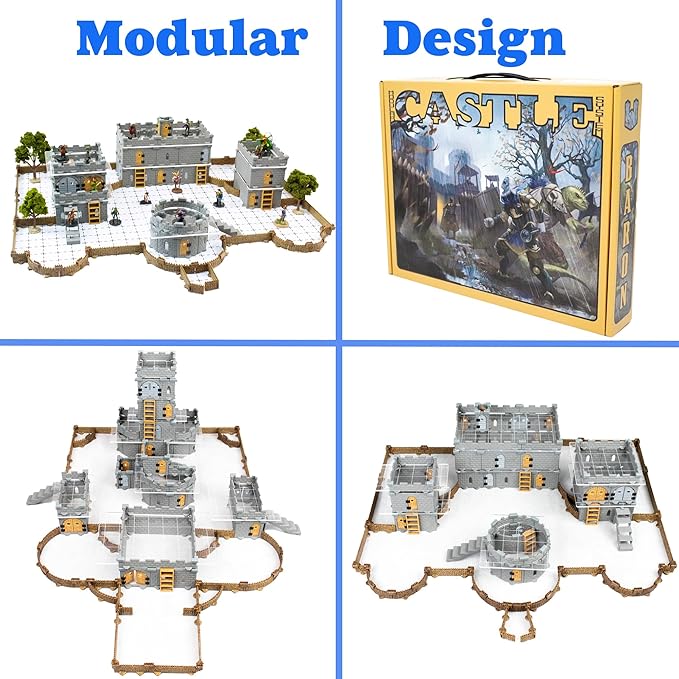Dirt Cheap Dungeons Baron Castle Set - 451pc Modular Mega-Fortress Kit - 53ft of Linear Walls for 1 Grid TTRPG - D&ampD Pathfinder Daggerheart