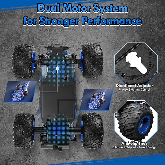 Remote Control Car 1:18 Rc Cars All-Terrain RC Truck with LED Light 20KM/H Rechargeable 2WD 2.4GHz Sturdy PVC Shell Remote Control Truck for Boys 4-7 8-12 Beginner