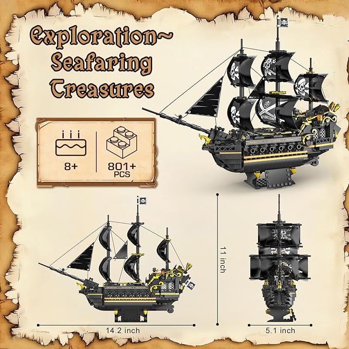 Pirate Ship Building Set for Boys &amp Adults Black Pearl Ship Toys Building Kit Collectible Pirate Boat Valentine Day Birthday Gift for Teens Kids Age 8 12 14+