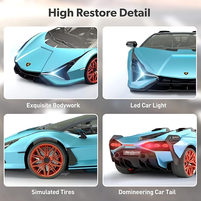 MIEBELY Lamborghini Remote Control Car 1:12 Scale Lambo Toy Car 2 X 7.4V 900mAh Officially Licensed 12Km/h Fast Rc Cars with Led Light 2.4Ghz Model Car for Adult Boys Girls Birthday Ideas Gift - Blue