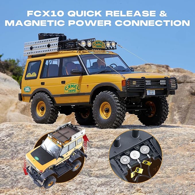 FMS 1/10 FCX10 Land Rover Camel Trophy Edition RC Crawler Hobby RC Rock Crawler with Lighting System 4-Link Suspension for Adults RS (Discovery)