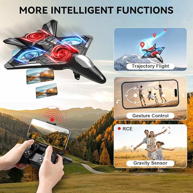 4DRC V31 RC Plane with Camera Foam Remote Control Drones with Camera for Kids Adults 8-12 12-16 Remote Control Airplane Fighter Jet with Light 360° Flip Fighter Jet Toy