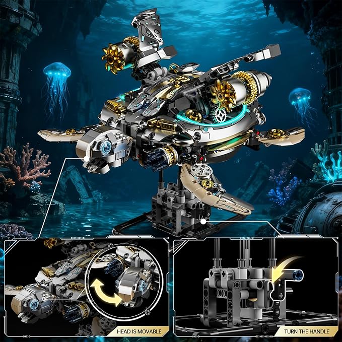 Mechanical Turtle Building Block with Hand-Crank Gear Motion Steampunk＆Educational Construction Set for Adults Teens and Model Enthusiasts