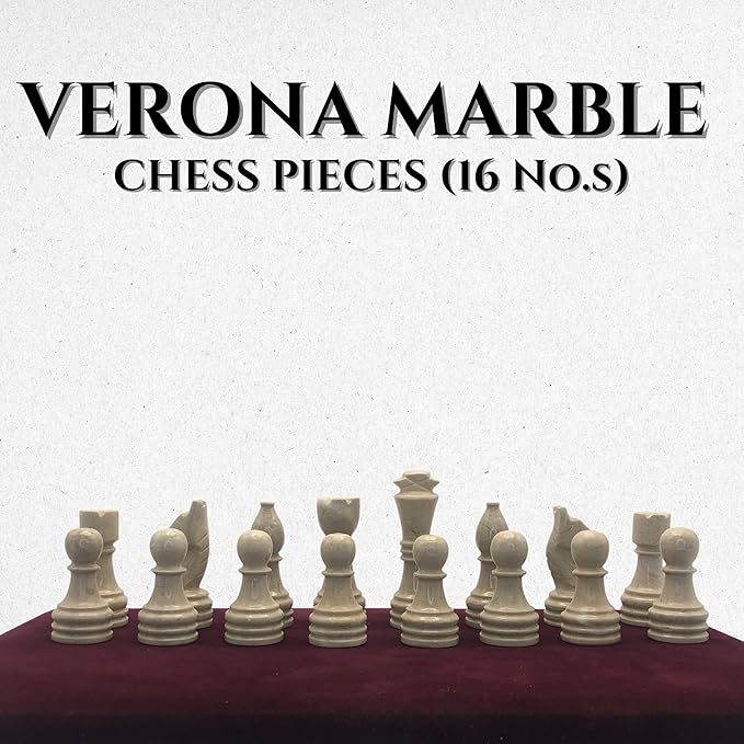 Handcrafted Premium Marble Chess Pieces Set – Elegant 32-Piece Replacement for 12-15 Inch Chess Boards Storage Box (Verona and Grey)