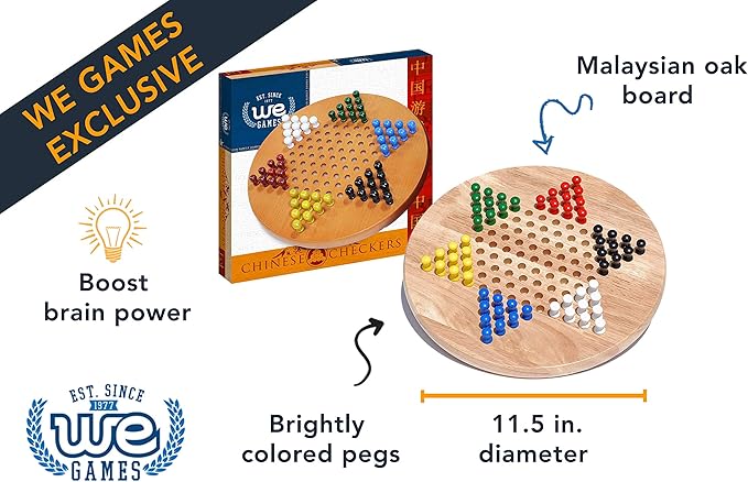 WE Games Wooden Chinese Checkers Board Game with Wood Pegs