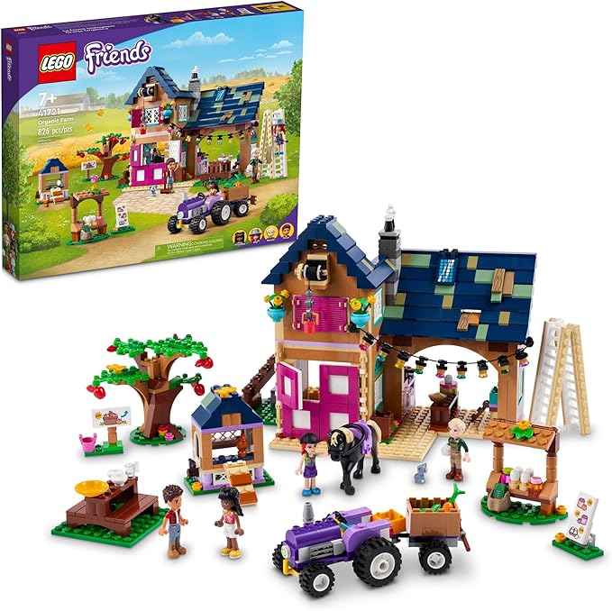 LEGO Friends Organic Farm House Set 41721 with Toy Horse Stable Tractor and Trailer Plus Animal Figures for Kids Girls and Boys Aged 7+