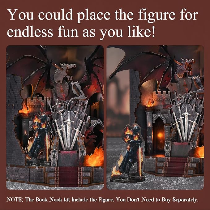 Book Nook Kit - DIY Miniature House Kit for Adults and Teens Dollhouse Booknook Tiny House Model Build Bookshelf Decor Gifts for Family Friends (Throne of Blade)