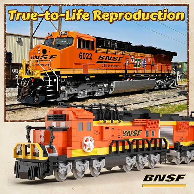 City Train Building Set Stem Trains Building Toy for Boys Girls Ages 6-14 BNSF Freight Trains Model for Kids and Adult Stem Locomotive Train Building Blocks Christmas Birthday Gifts 635 PCS