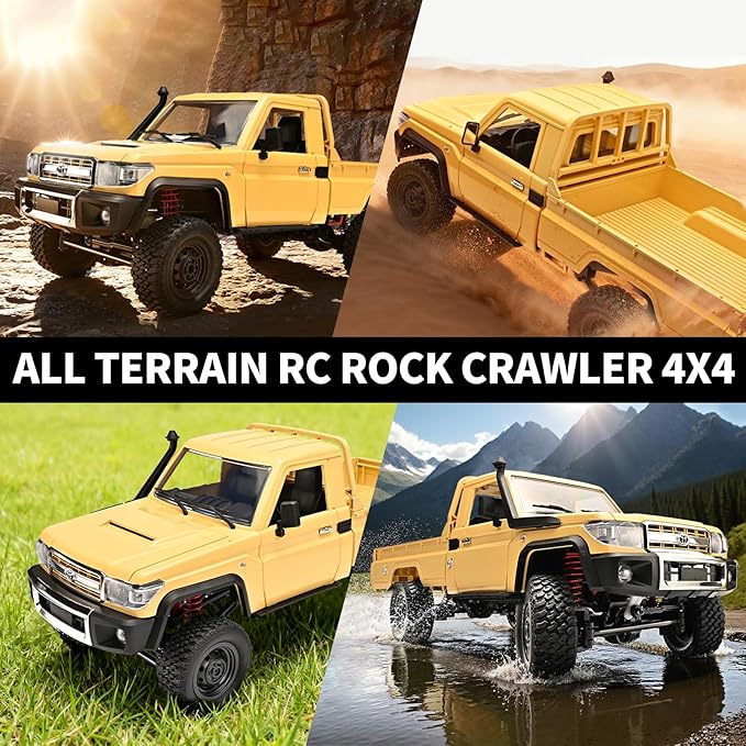 RC Rock Crawler 1/12 RC Crawler Off Road RC Truck 4x4 with 2.4GHz Remote Control 280 Brushed Motor All Terrain Rremote Control Truck RTR Proportional Throttle Steering MN-82（Yellow）