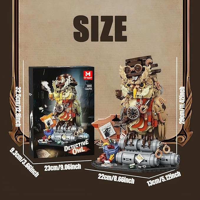 Detective Owl Building Blocks Set for Adults - 1286pcs Compatible with lego owl Collection Model Creative Bird Building Toy Suitable for Boys Girls and Adults.
