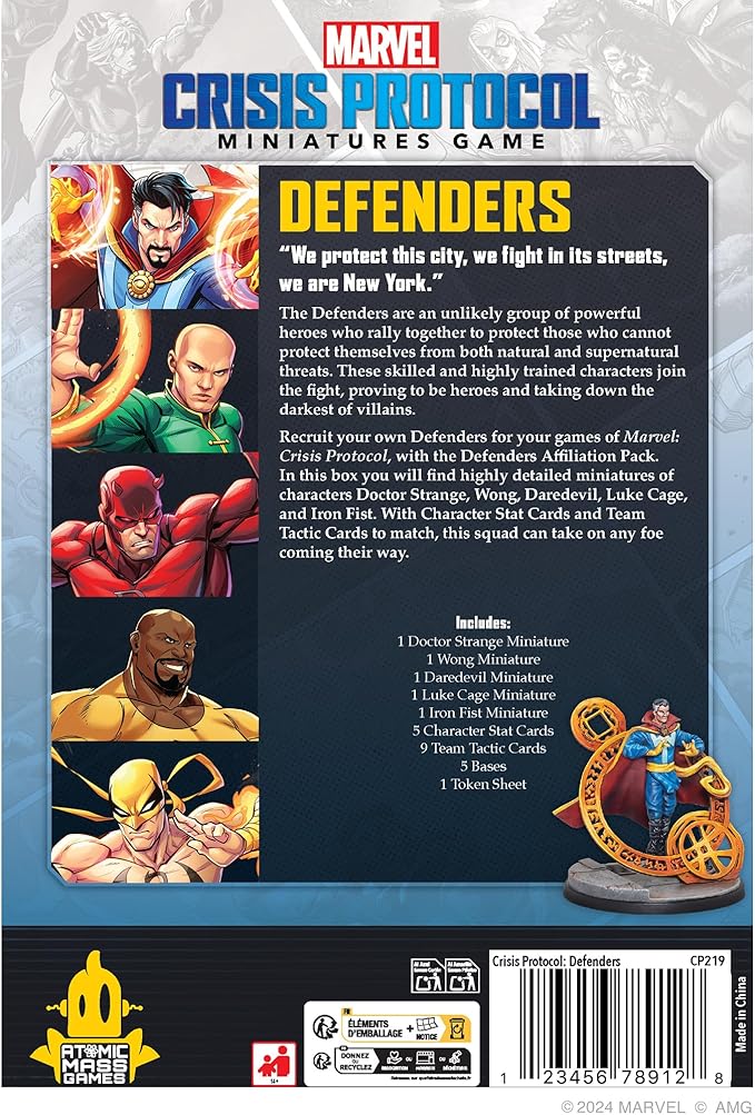 Asmodee Marvel: Crisis Protocol Defenders Affiliation Pack - Includes Doctor Strange Wong Daredevil Luke Cage &amp Iron Fist Tabletop Miniatures Superhero Game Ages 14+ 2 Players 90 Min Playti