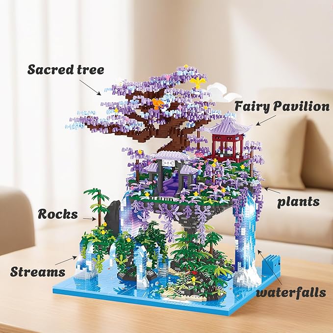 Big Bonsai Cherry Blossom Tree Building Blocks SetChinese Architecture Micro Blocks Sets with LED Lights4574PCS Tree House Building Kit with Box for Adults