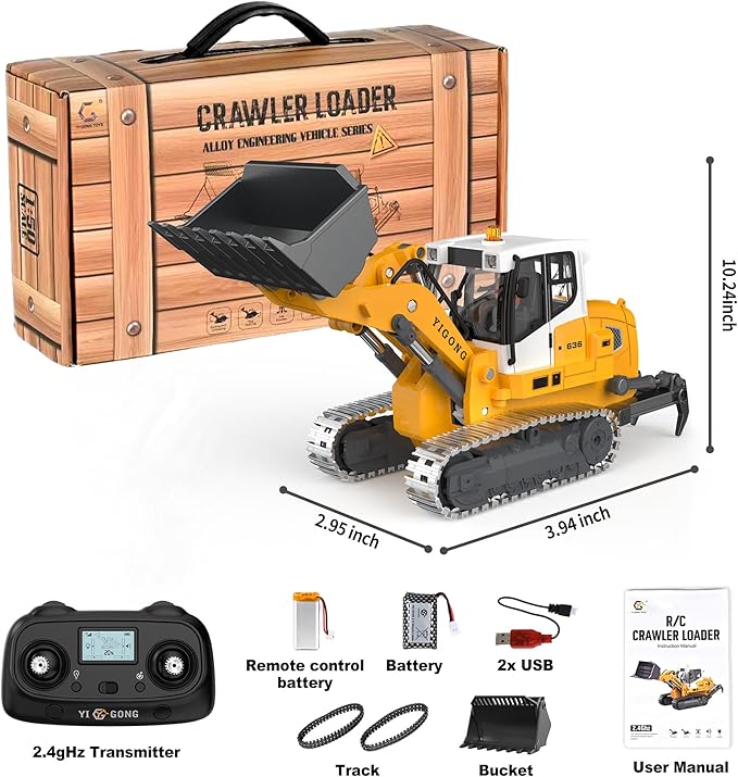 Pro-Grade Remote Control Bulldozer for Adult Metal Micro-Scale RC Construction Model with Leadscrew Loader System Dual Battery Includes Portable Carry Case