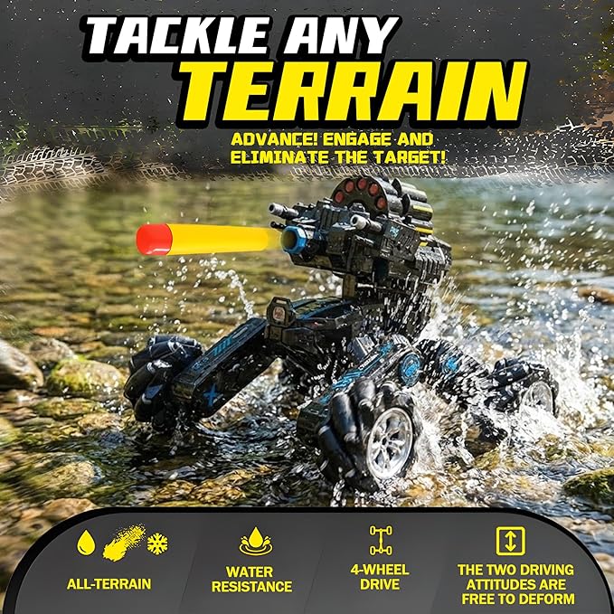 RC Tank Car with DriftHand Gesture Control Dual Mode Stunt Truck with Light Spray and Music 2.4Ghz Free Deformation Remote Control Fighting Bullets Vehicle for Kids