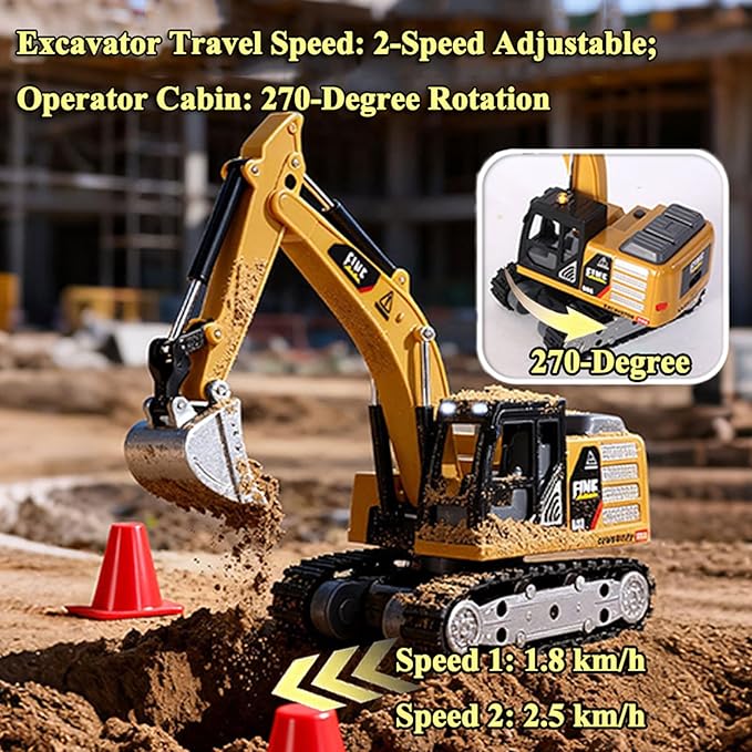 RC Excavator 1/64 Scale Metal RC Truck 2.4GHz Construction Vehicle with Sounds &amp Light Dual Speed APP Control Hobby Toy for Adults and Kids