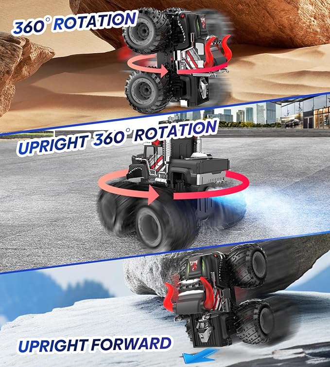 BAODLON Remote Control Monster Car 2.4GHz RC Bull Monster Truck Toys for 3 4 5 6 7 8 Years Old Boys Kid All Terrain RC Truck Off Road with Spray Light Rechargeable Battery Christmas Birthday Gift