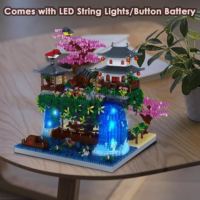 Kitoyz Cherry Blossom Bonsai Tree Building Set Chinese Architecture of Peach Blossom Micro Mini Building Blocks Set Japanese Sakura Tree House Building Kit for Kids Adults (3220 PCS)