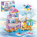 955 Piece Beach House Building SetSeaside Beach Villa Building Toys Friends Vacation Hut Blocks SetSTEM BuildingToys with HelicopterYachtSailboatChristmas Birthday Gift for Girl Age 6-12+