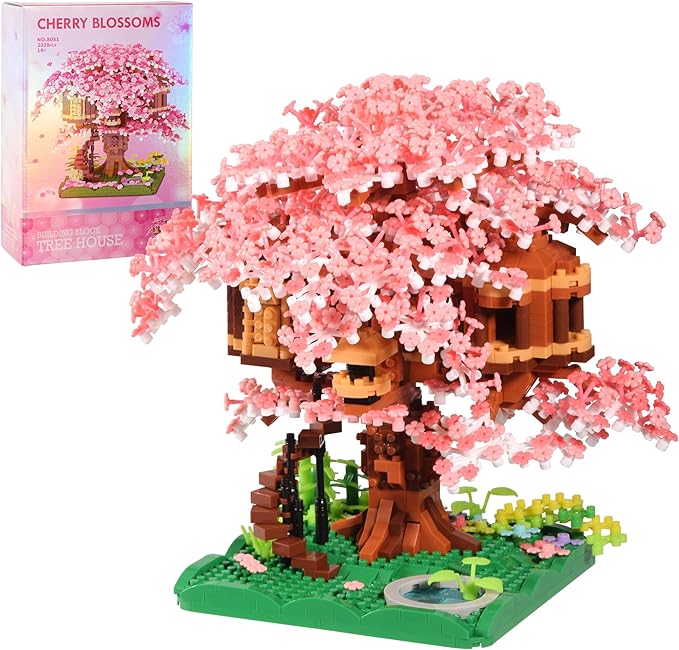 Cherry Blossom Tree Building Block Set Gift for Adults Girls Boys 14+ Cherry Bonsia Treehouse Micro Building Blocks Japanese Sakura Flowers House 2028PCS