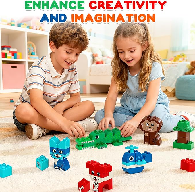 MIMAX Classic Big Bricks Building Blocks Set 180 PCS Toy Building Sets for All Major Brands Interactive Building Toy with Storage Box for Kids Boys and Girls