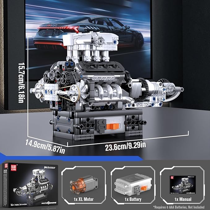 Mould King 10206 V8 Engine Model kit that Runs Build Your Own Cars Combustion Battery/Motor Blocks Sets Mechanic Engineering Construction Set STEM Toy Gift for Adults 14+ Teens(737 PCS)