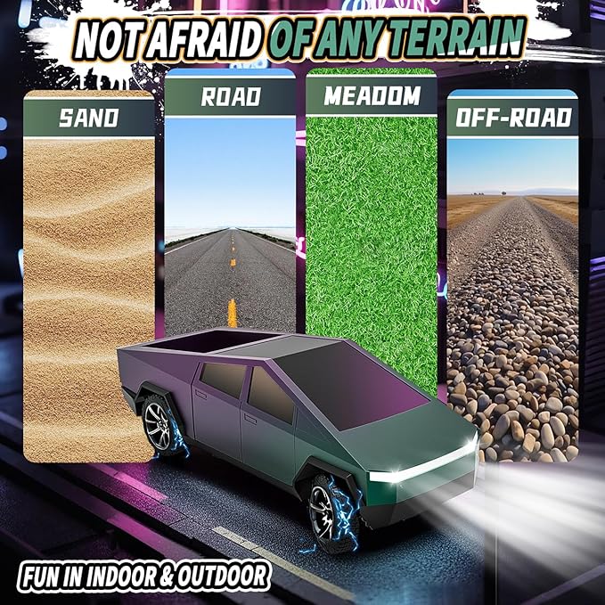 Remote Control Car All Terrain High Speed RC Pi-ckup Truck Toys with Light and Loadspace Electric Vehicle Toys for Kids and Adults Gifts for Birthday (Green Purple Color Change)