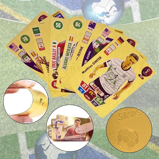 World Cup Soccer Star Card Gold Trading Card Sports Souvenirs 55Pcs Gold Foil Cards for Kids Adults for Football Enthusiasts